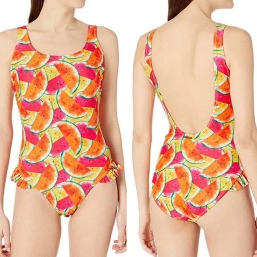 Juicy Couture Watermelon One Piece Swimsuit Size S Red Orange